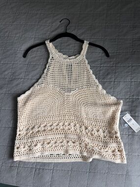 Anthropologie Crochet Halter Tank Top - Cream